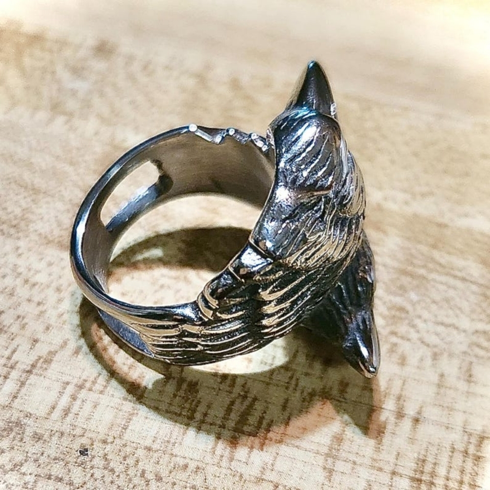 Viking Raven Ring Hugin and Munin Odin's Raven Ring Viking Twin  Stainless Steel - Picture 7 of 10